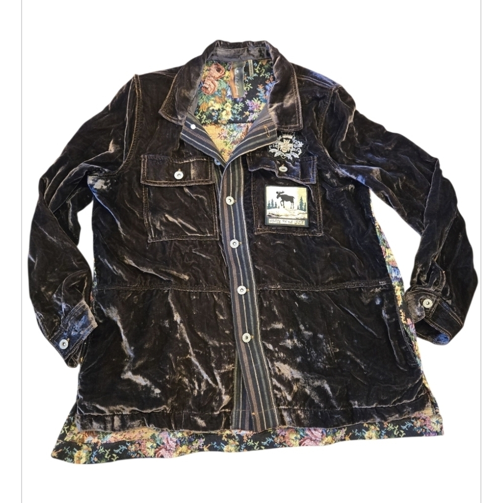 The Aratta Silent Journey Crazy Hearts Velvet Shirt Jacket Shacket Size Small
